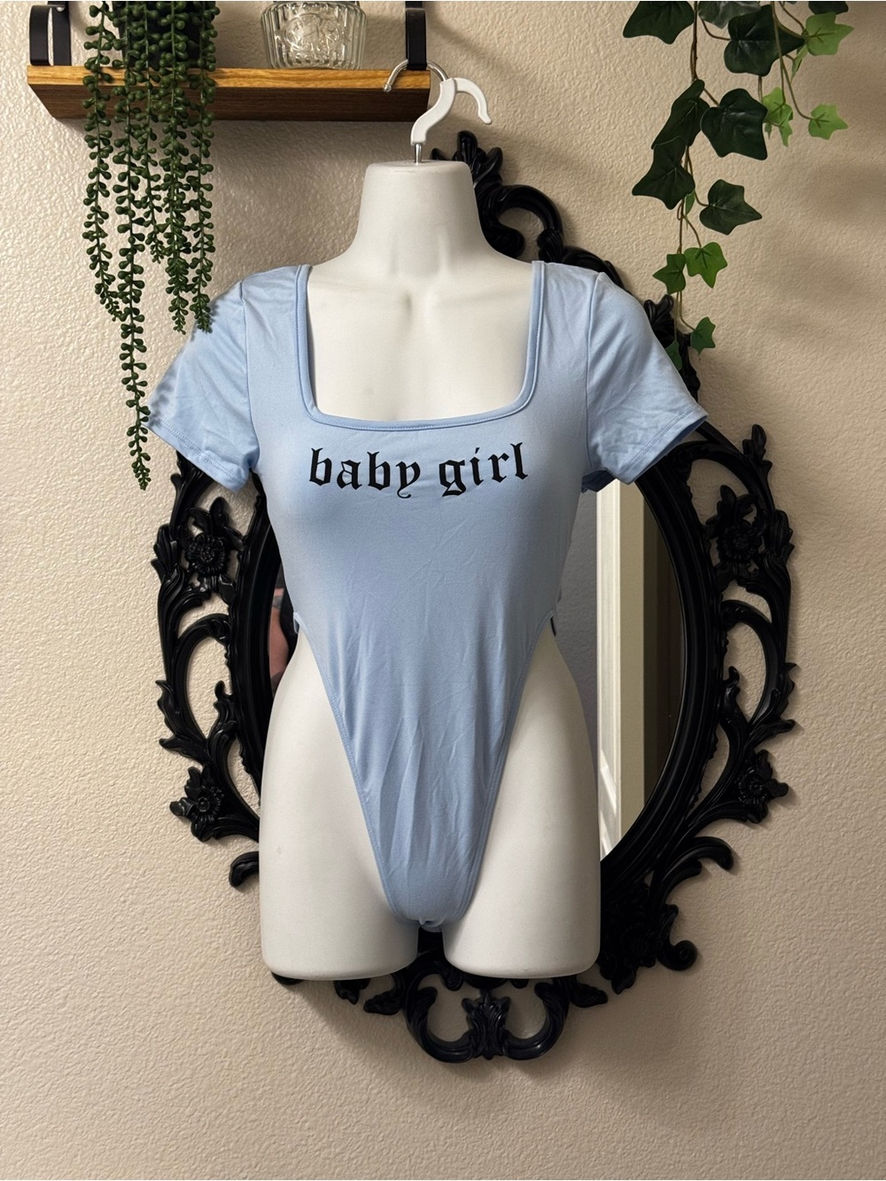 SHEIN Light Blue 'baby girl' Scoop Neck Bodysuit